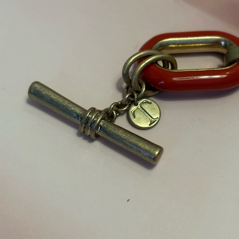 Talbots Matte Gold Rustic Orange Toggle Bracelet … - image 3